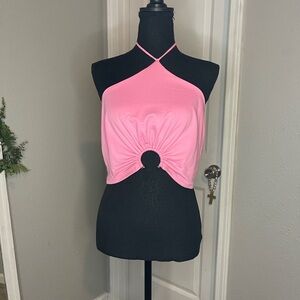 Blue Blush Pink Halter Top with Ring Accent